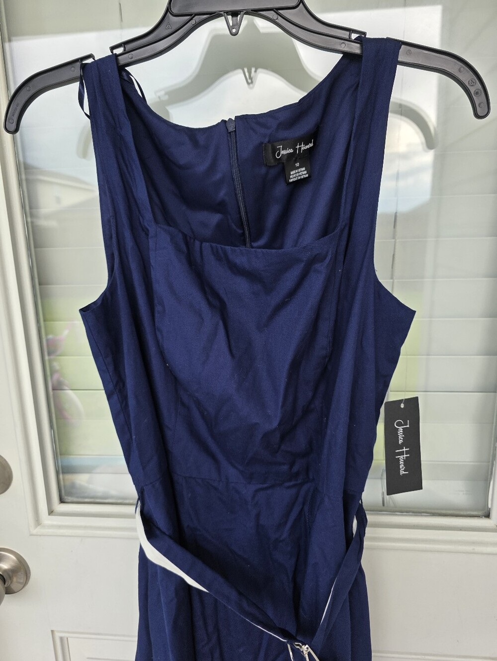 Jessica Howard Navy Blue White Hem Fit & Flare Dress Size 10 NWT Sleeveless Midi - Picture 3 of 8